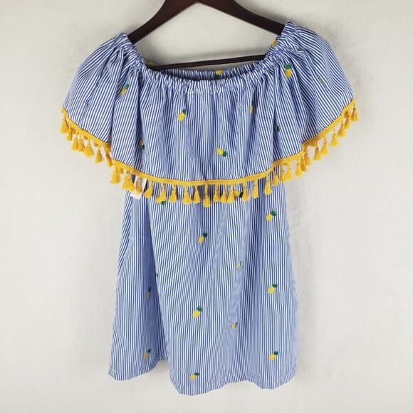 Fiveloaves Twofish Dress Girls M Pineapple Catalina Tasseled Blue White Yellow - Picture 4 of 8